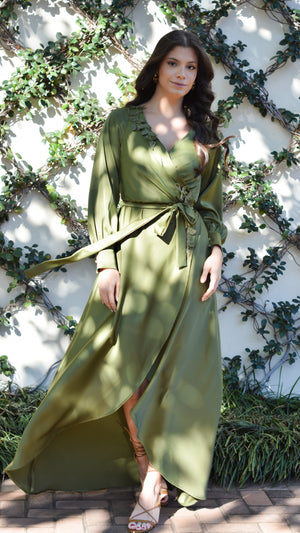 Vestido wrap BALI - creppe verde musgo