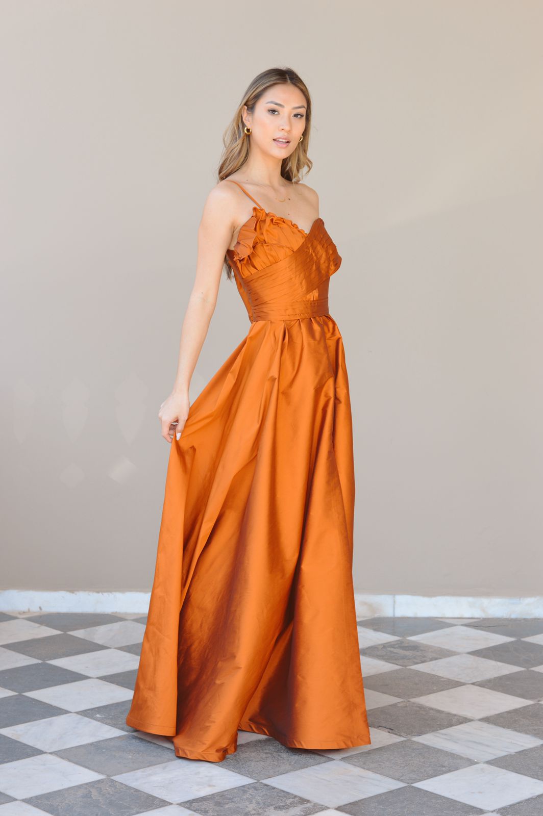 Vestido GEORGIA tafetán - Tangerine Blossom