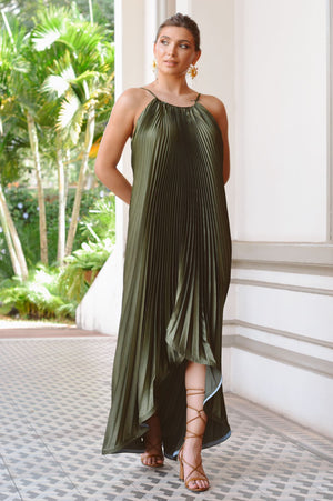 Vestido ESTAMBUL midi Plisé - verde musgo