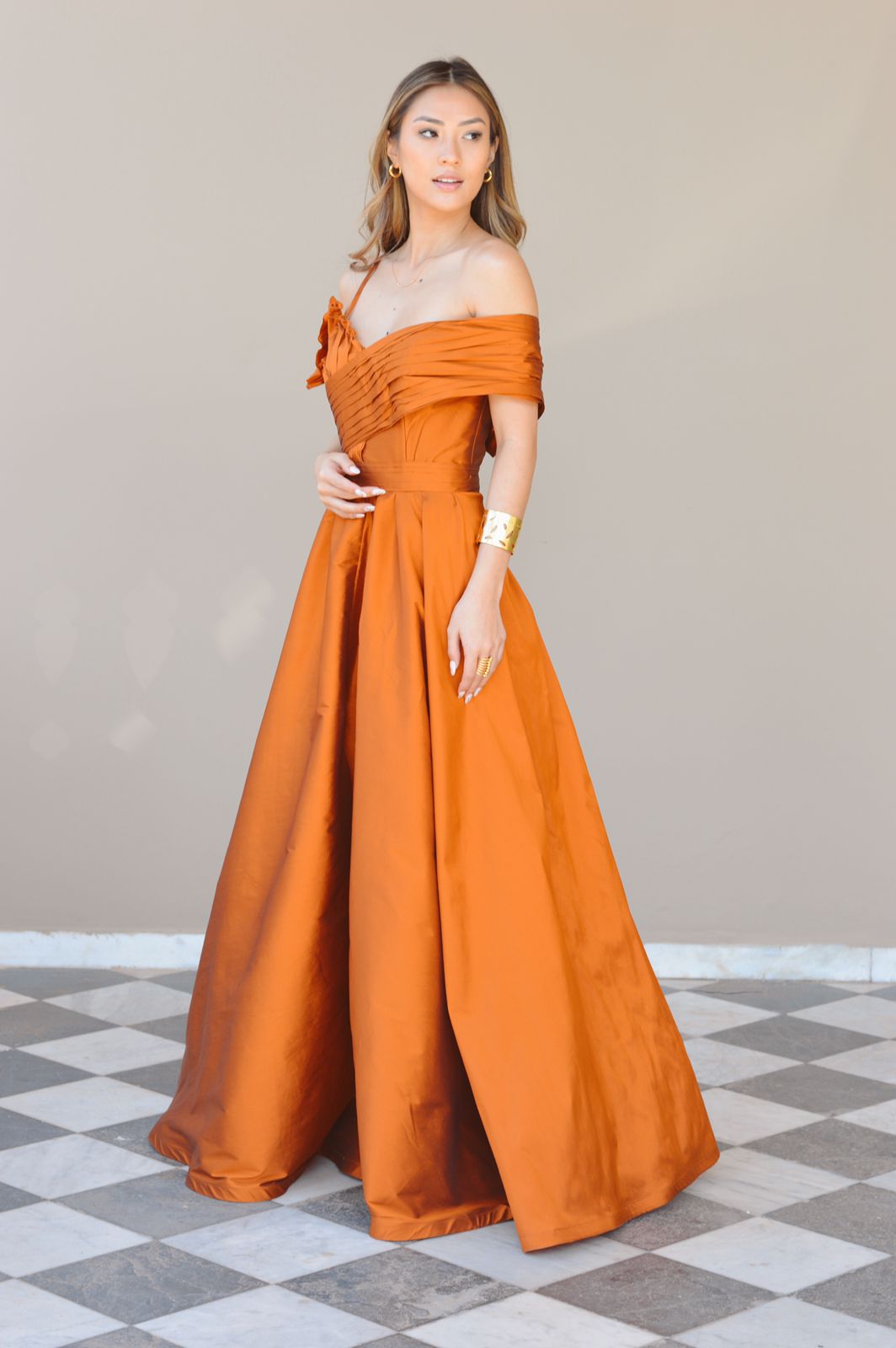 Vestido GEORGIA tafetán - Tangerine Blossom